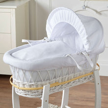 Load image into Gallery viewer, White Waffle White Wicker Baby Moses Basket With Stand