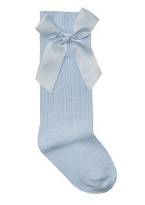 Baby Blue Cable Knee High Socks with Side Bow