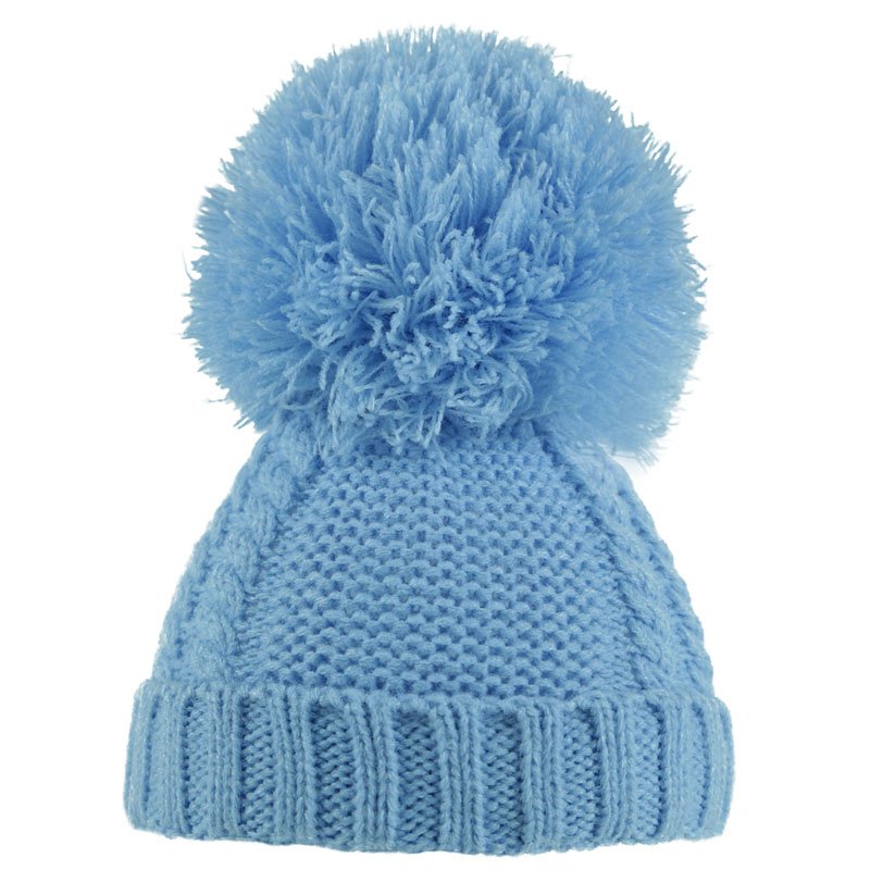 Baby Blue Pearl and Cable Knit Pom Pom Baby Hat