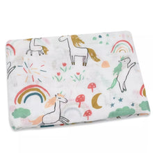 Load image into Gallery viewer, Unicorn and Rainbows Muslin cloth and swaddle - The Monkey Box 