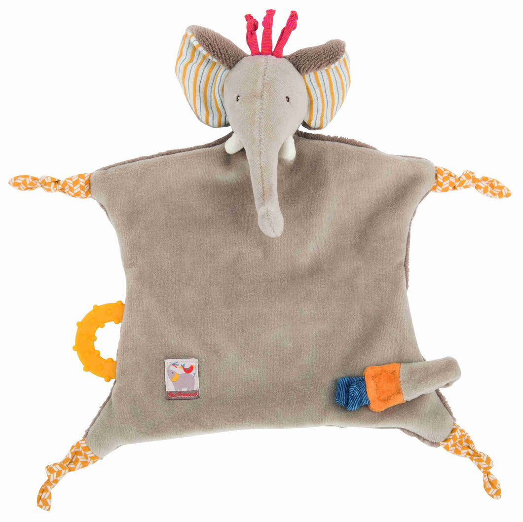 Moulin Roty Elephant Comforter with soother holder, Les Papoum - The Monkey Box