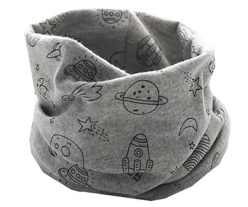 Kids grey snood with space rockets