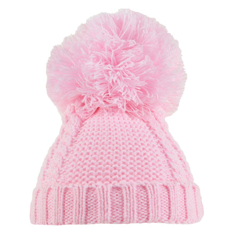 Pink Pearl and Cable Knit Pom Pom Baby Hat