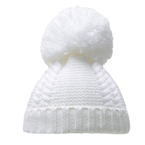 White Pearl and Cable Knit Pom Pom Baby Hat