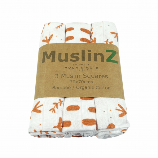MuslinZ 3 Pack Laurel leaf and spot Bamboo/Organic Cotton Muslin Squares 70x70cm