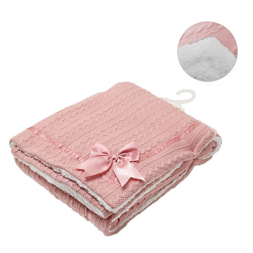 Rose Gold Luxury Baby Blanket with satin trim and bow - The Monkey Box