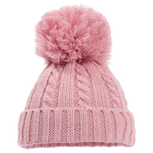 Large pom pom Pink cable knit baby hat - The Monkey Box
