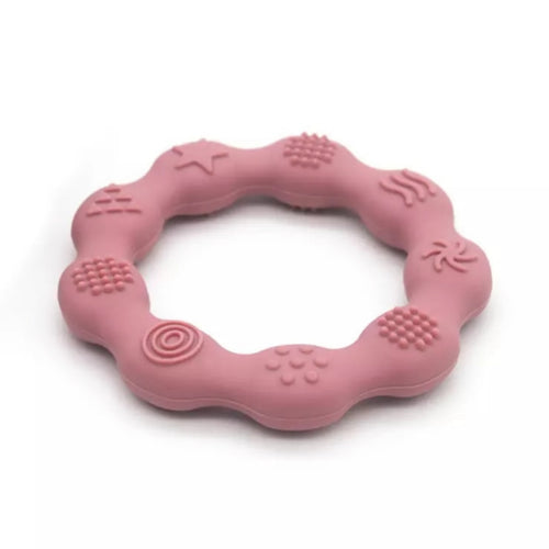 Pink Silicone Teething and Sensory Ring