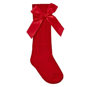 Red Cable Knee High Socks with Side Bow