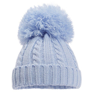 Baby blue pom pom cable knit baby hat - The Monkey Box